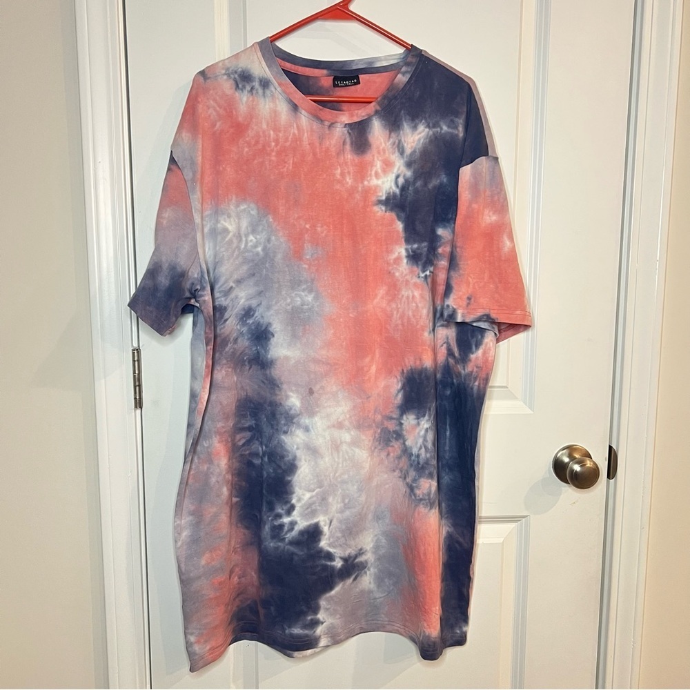 Tie-Dye Short Sleeve Tee unisex indoor lounge comfy long Sz XXL/ Tall - Picture 2 of 5
